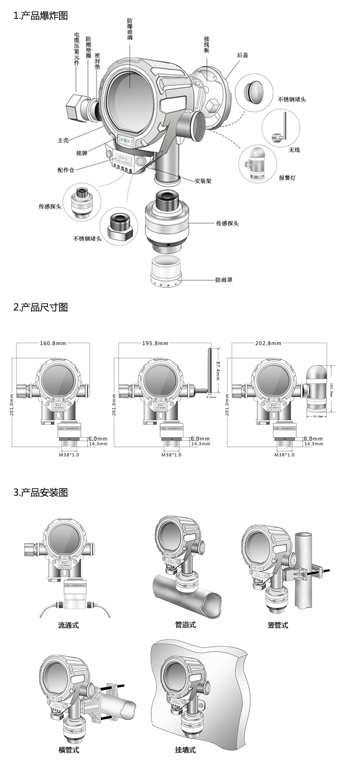 機氣貓固定在線式1-2-二氯乙烷氣體報警器型網絡版尺寸與安裝圖